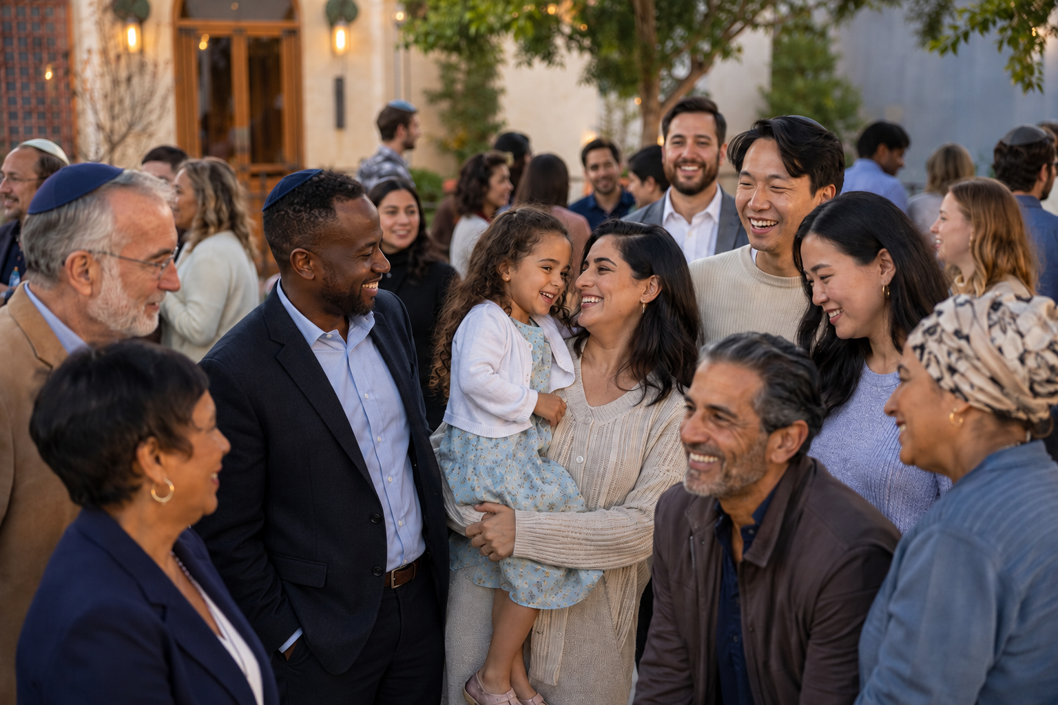 Jewish families of many racial backgrounds gathered in friendship and support