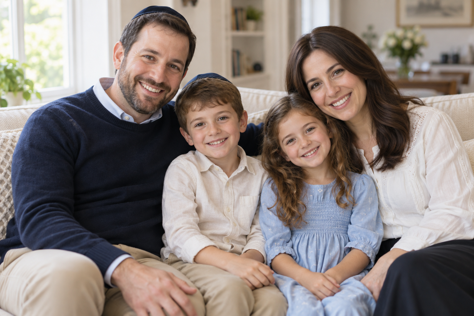 A Jewish family sharing a warm moment together at home
